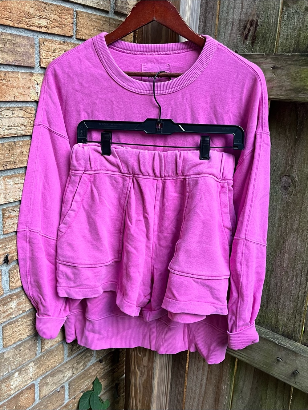 Aerie Oversized Bright Pink/Magenta Crewneck Sweatshirt and Matching Shorts Set